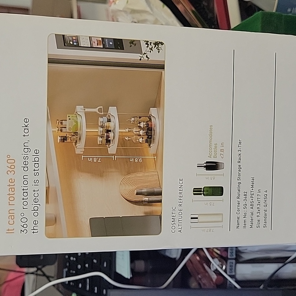 Corner Rotating Storage Rack 3-Tier SQ-3482 New In Box - Picture 4 of 5